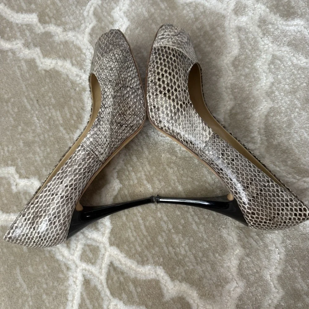Giuseppe Zanotti Snake Print Embossed Leather Peep Toe Pump Heels EU38 US8‎ Used